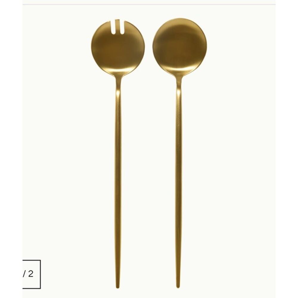 Gold toned steel Salad Servers Set by Taja NIB